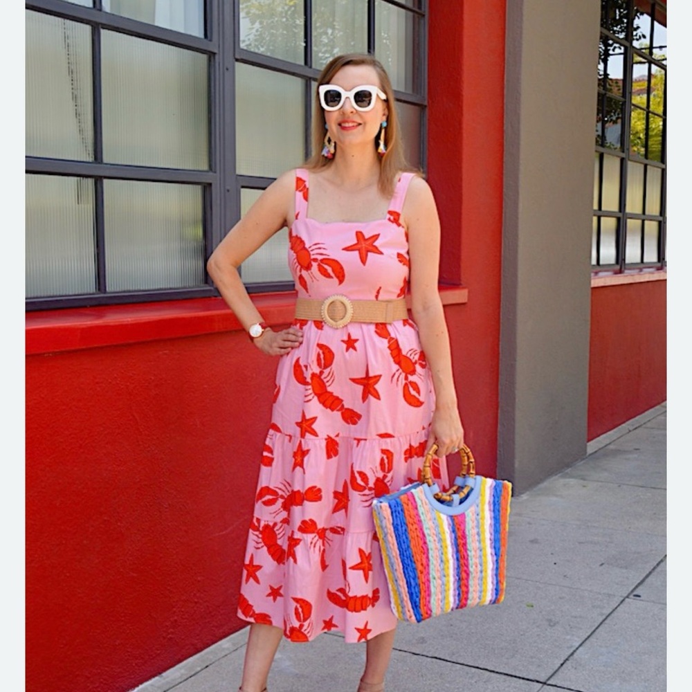 🔥JCrew Cotton Maxi Sundress Pink Starfish and Lobster Print NEW price firm!